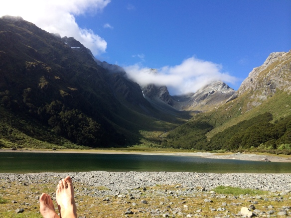 SK's feet resting at the end of our first day on the Routeburn. 